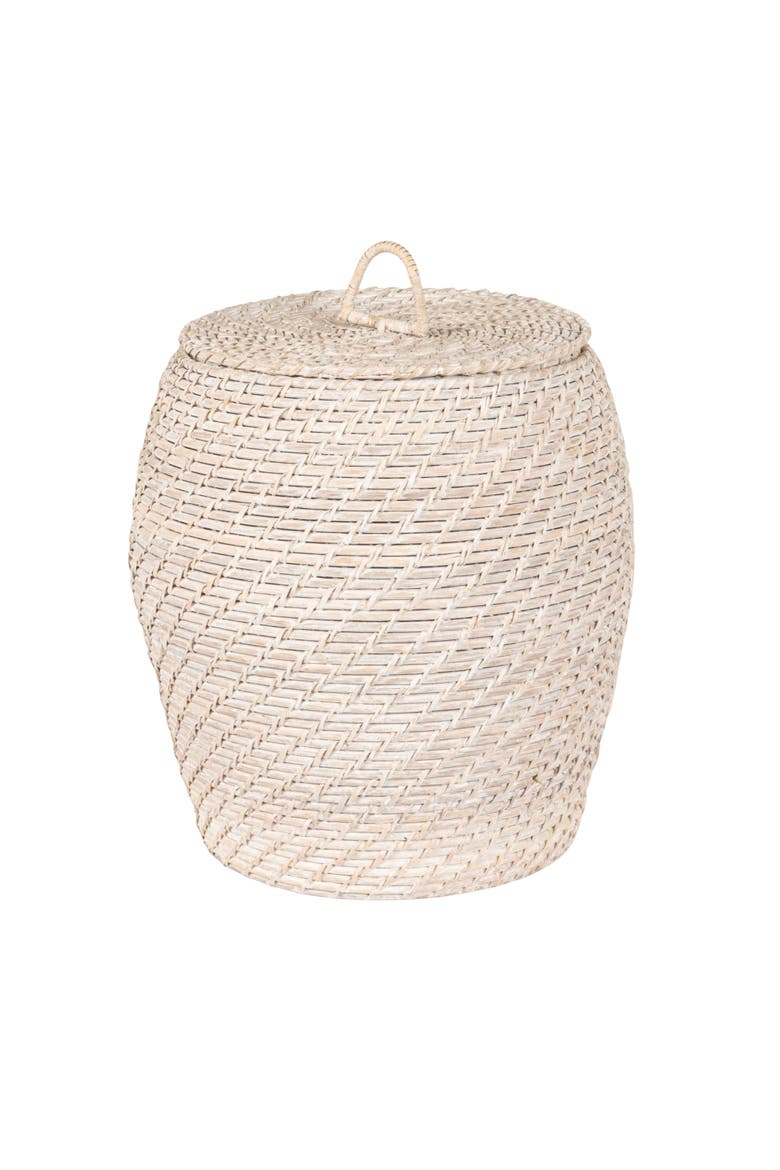 Decorative Hand-Woven Rattan Storage Baskets with Lids, Whitewashed, Set of 2, Alternate, color, White