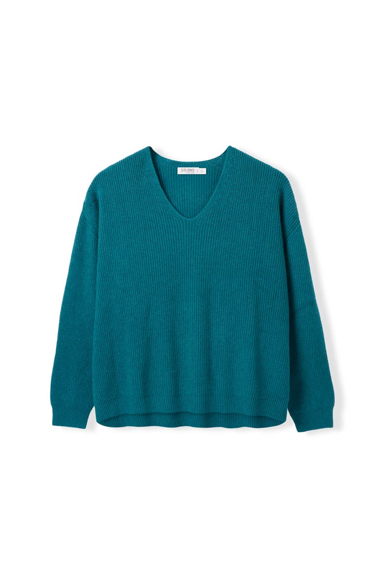 Ribbed V-Neck Jumper, Alternate, color, Teal