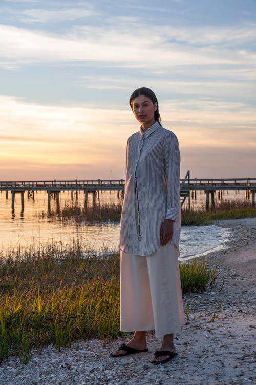 Ansea The Twill Wide Leg Pant In Bone