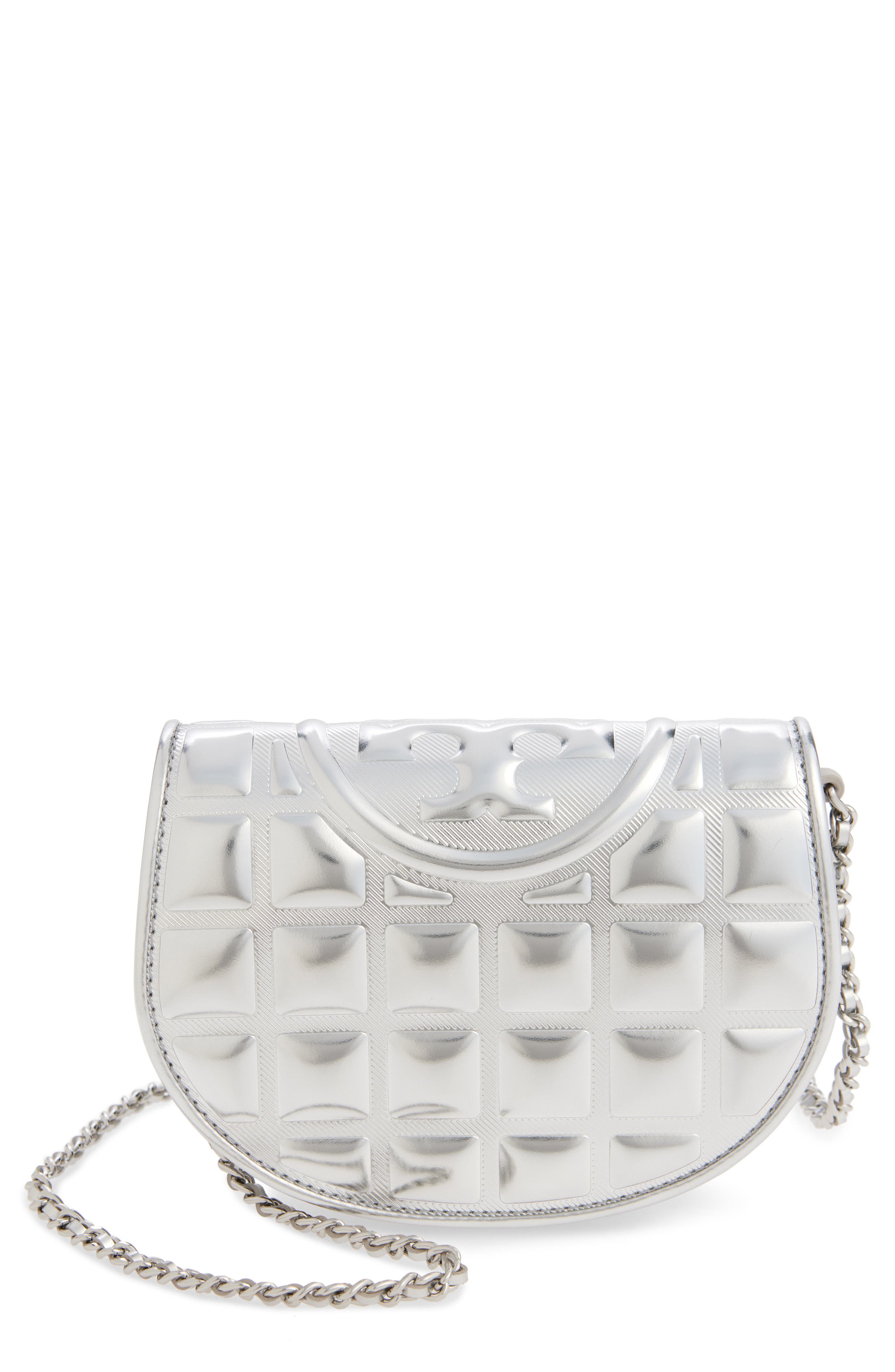 Fleming Metallic Square Quilt Mini Crossbody, Main, color, SILVER