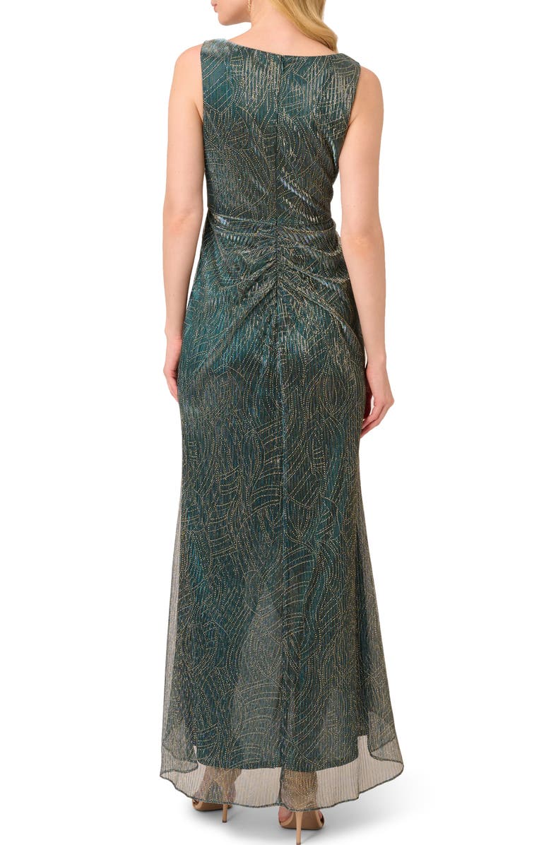 Adrianna Papell Metallic Sleeveless Mesh High/Low Gown, Alternate, color, 