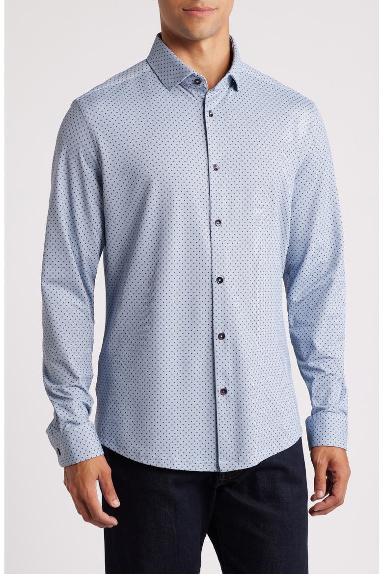 Techno Stretch Microdot Performance Button-Up Shirt, Main, color, MED. BLUE