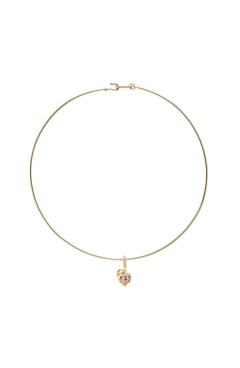 BY ADINA EDEN Mulitcolor CZ Apple Charm Wire Thin Choker Necklace, Main, color, Multi-Color