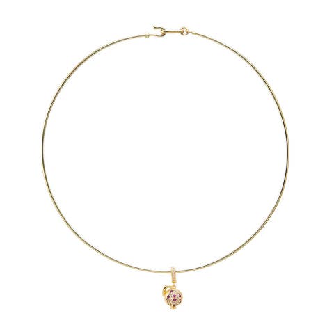Mulitcolor CZ Apple Charm Wire Thin Choker Necklace