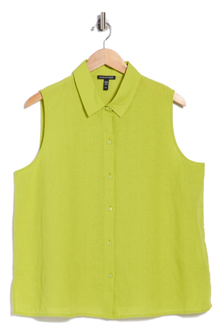Classic Sleeveless Organic Linen Button-Up Shirt, Main, color, CHARTREUSE