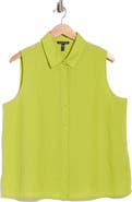 Eileen Fisher Classic Sleeveless Organic Linen Button-Up Shirt
