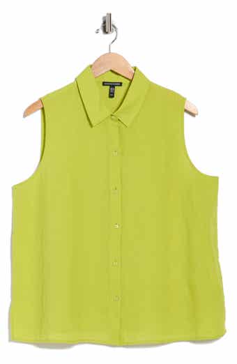 Classic Sleeveless Organic Linen Button-Up Shirt