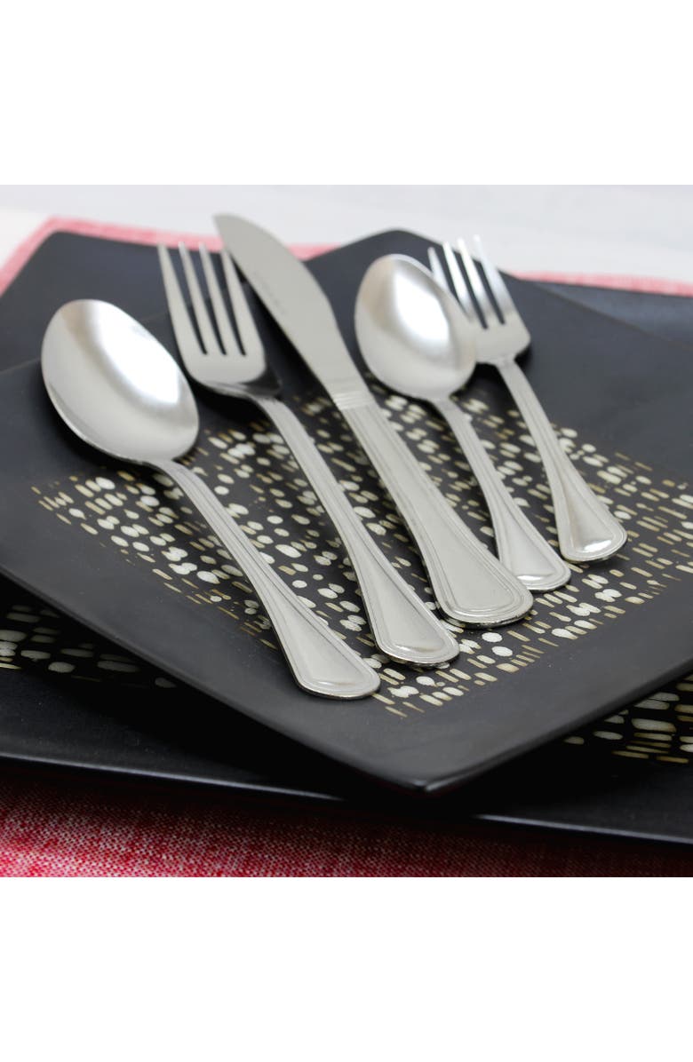 Gibson Home South Bay 65 Piece Stainless Steel Flatware Service Set with Wire Caddy, Alternate, color, Metallic Silver