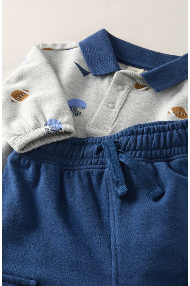 Cozy Polo & Cargo Pants Set, Alternate, color, GREY HEATHER SPORTY- NAVY