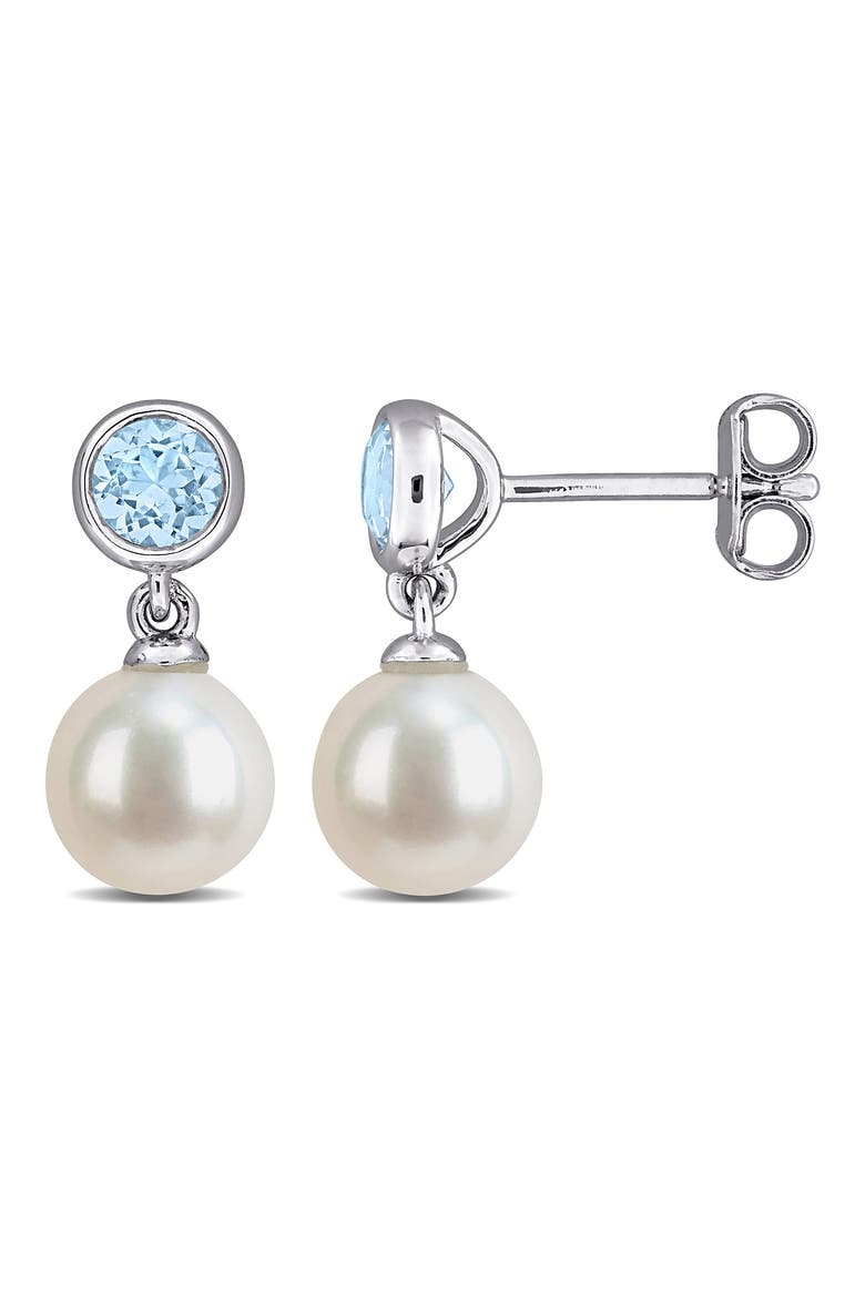 Semiprecious Stone & Cultured Pearl Drop Earrings, Main, color, BLUE