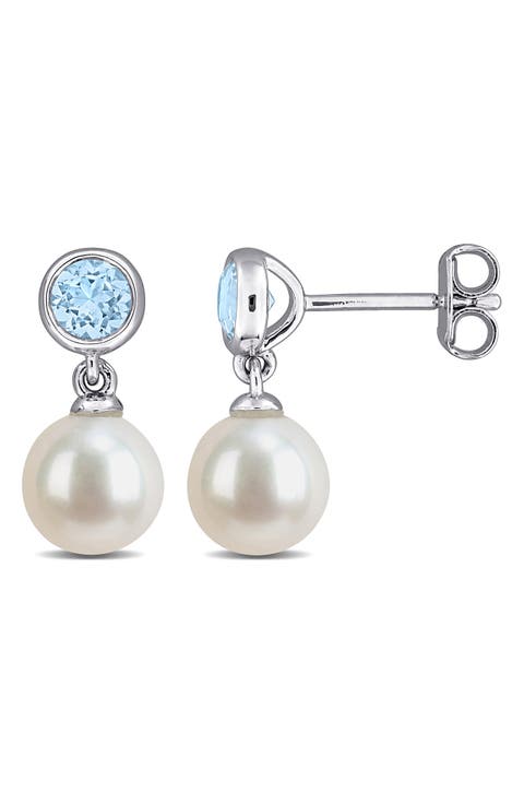 Semiprecious Stone & Cultured Pearl Drop Earrings