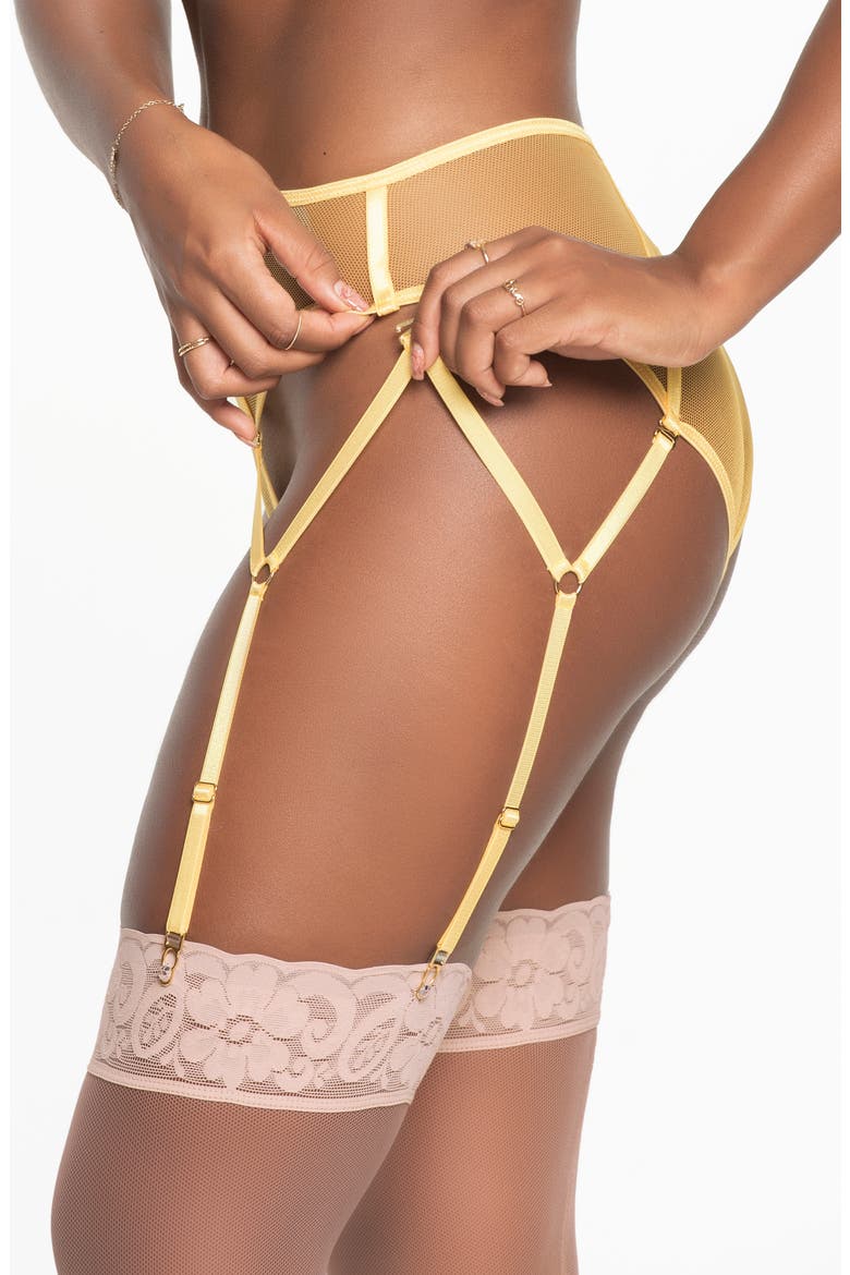 Mesh Underwire Bra & Panties with Removable Garter Straps, Alternate, color, AMALFI YELLOW
