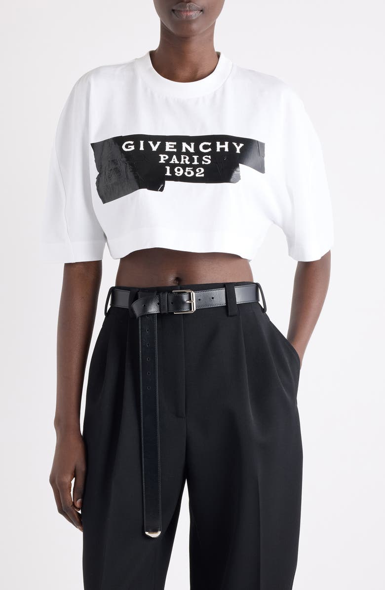 Givenchy Tape Logo Cocoon Crop T-Shirt, Main, color, White