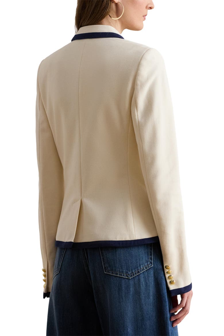 Double Breasted Piquè Blazer, Alternate, color, MASCARPONE CREAM/ REFINED NAVY