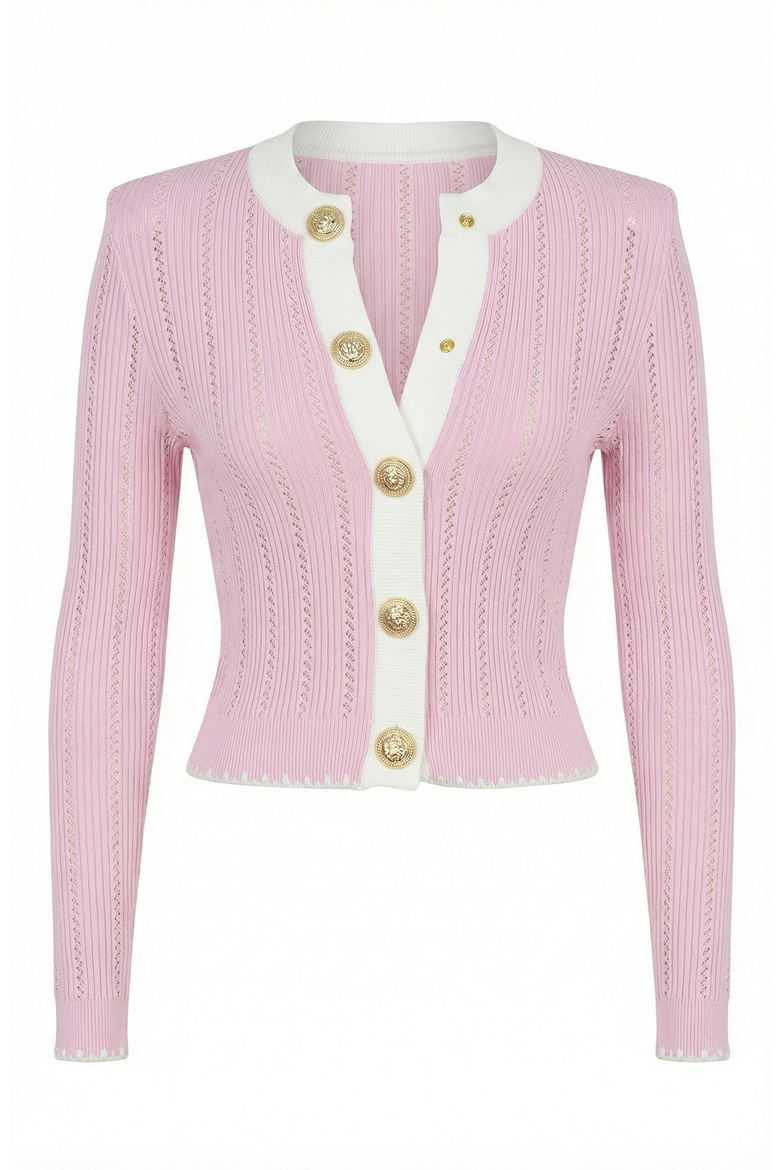 Ribbed Knit Contrast Trim Cardigan, Alternate, color, Light Pink