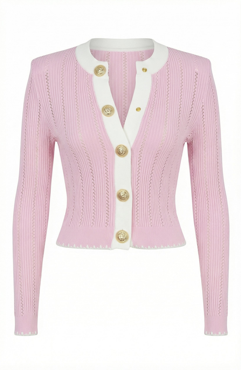 Modenaire Ribbed Knit Contrast Trim Cardigan, Alternate, color, Light Pink