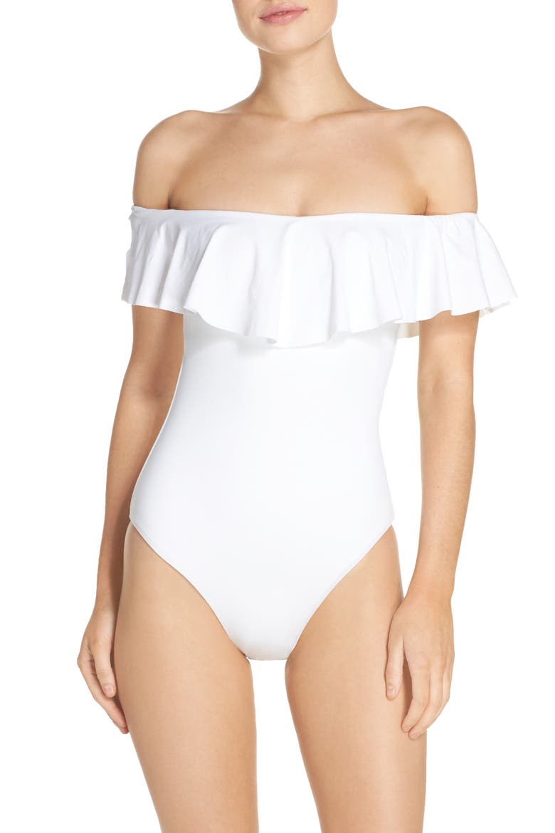 Off the Shoulder One-Piece Swimsuit, Main, color, WHITE
