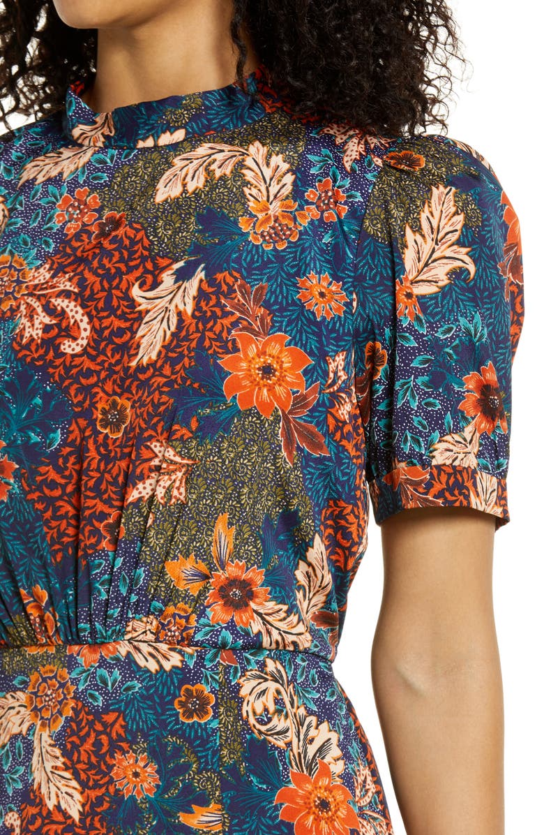 Julia Jordan Floral Puff Sleeve A-Line Midi Dress, Alternate, color,