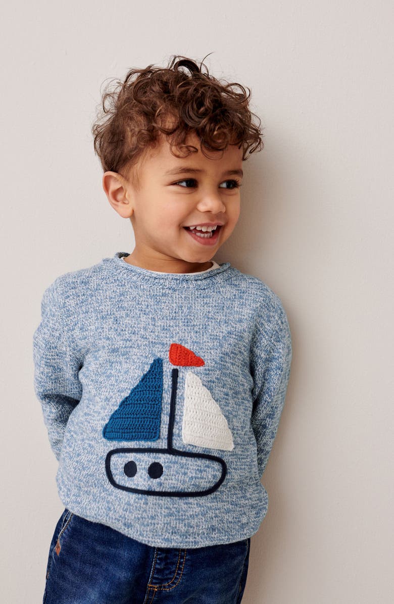 NEXT Kids' Sailboat Appliqué Cotton Sweater, Alternate, color,