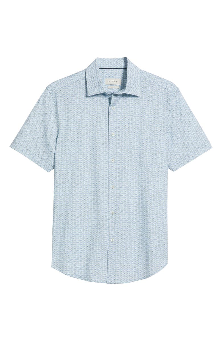Bugatchi Miles OoohCotton<sup>®</sup> Geo Print Short Sleeve Button-Up Shirt, Alternate, color, Mint