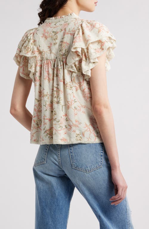 Treasure & Bond Ruffle Sleeve Clip Dot Top In Ivory- Coral Trail Blooms