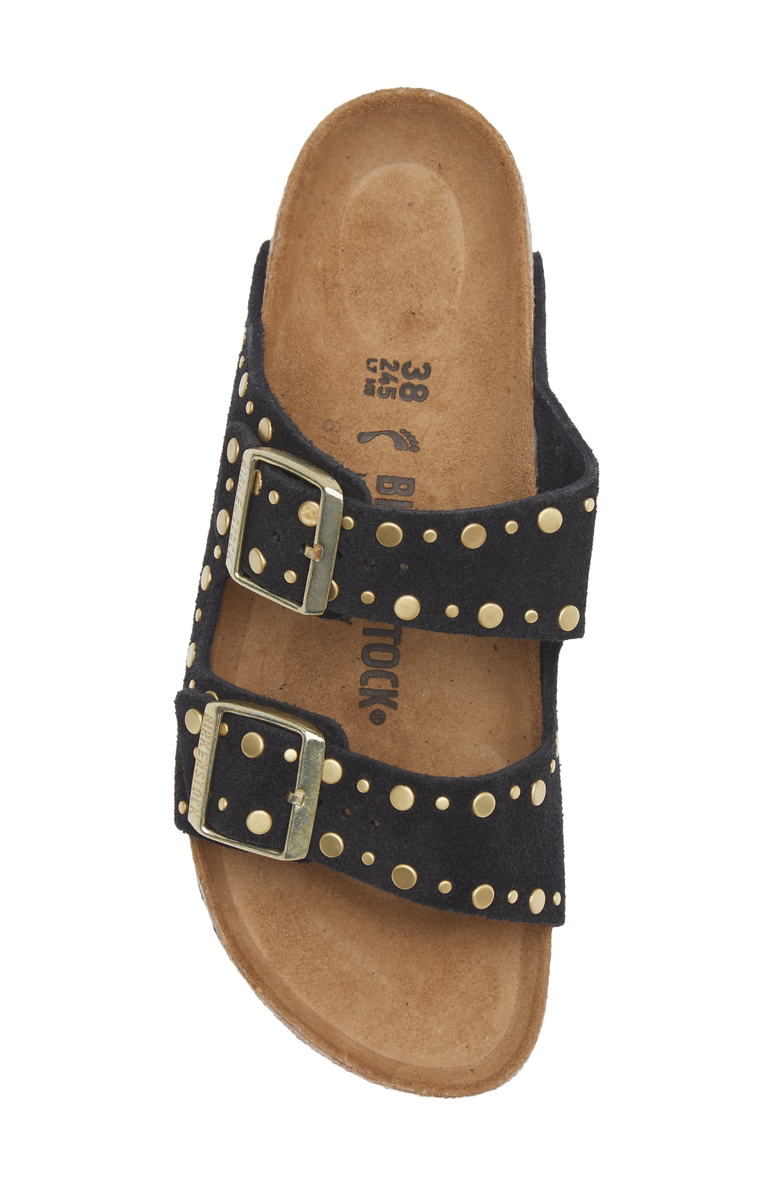 Birkenstock Arizona Rivets Studded Slide Sandal, Alternate, color, Black Suede