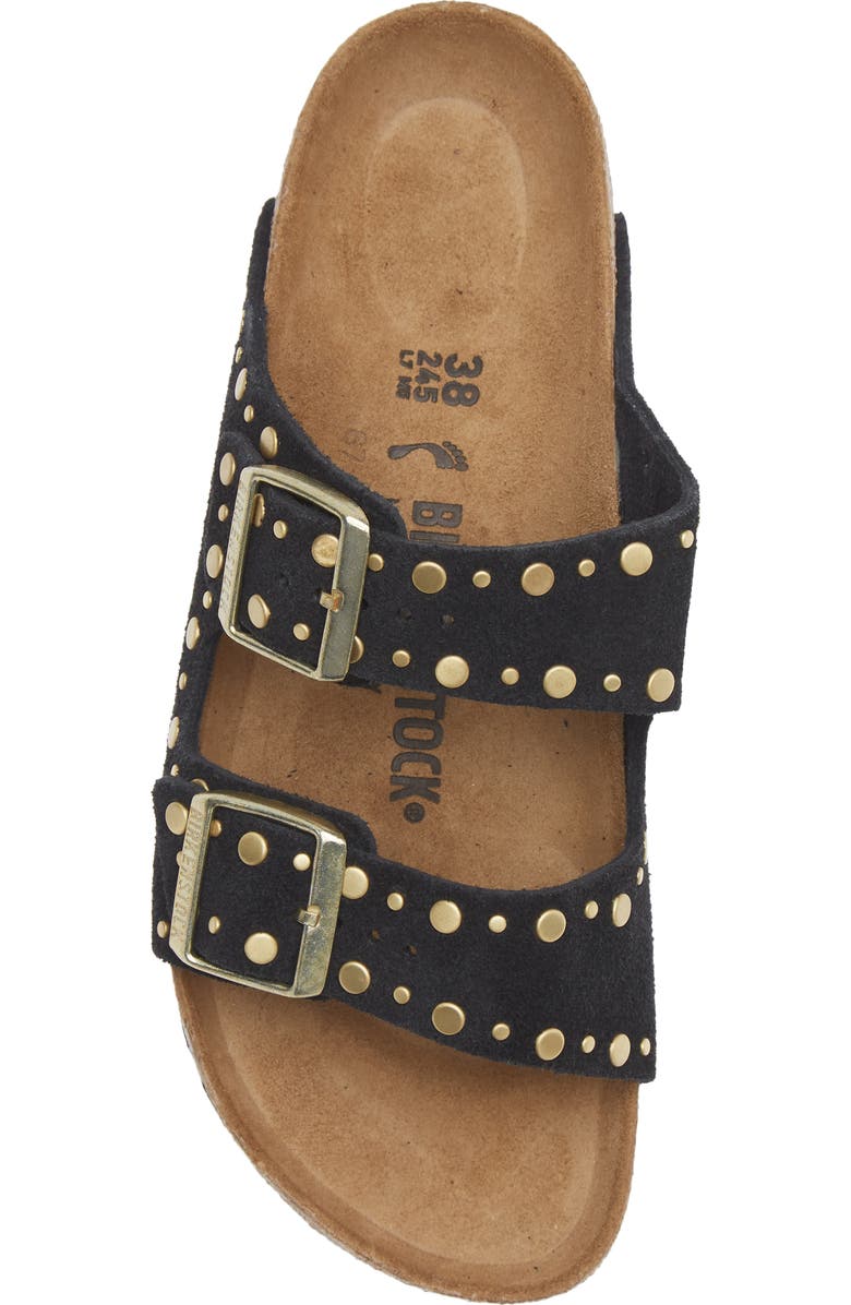 Birkenstock Arizona Rivets Studded Slide Sandal, Alternate, color, Black Suede