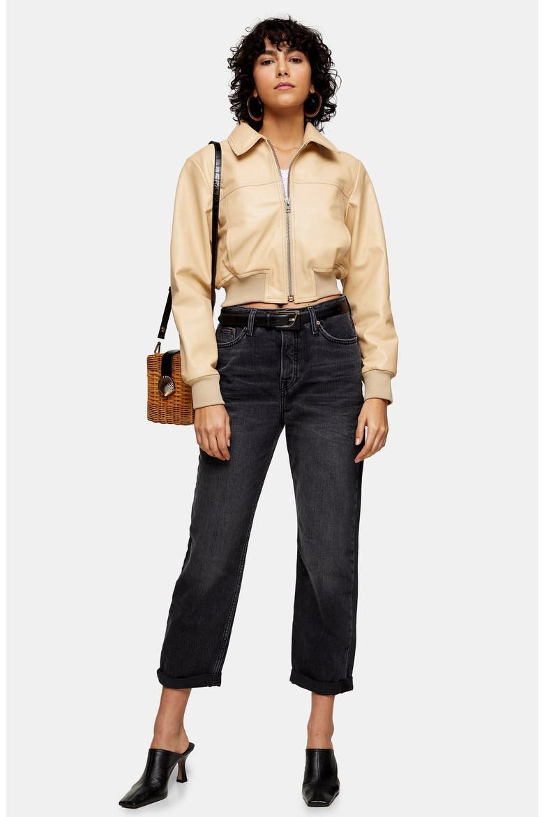 Leather Bomber Jacket, Alternate, color, BUTTERMILK
