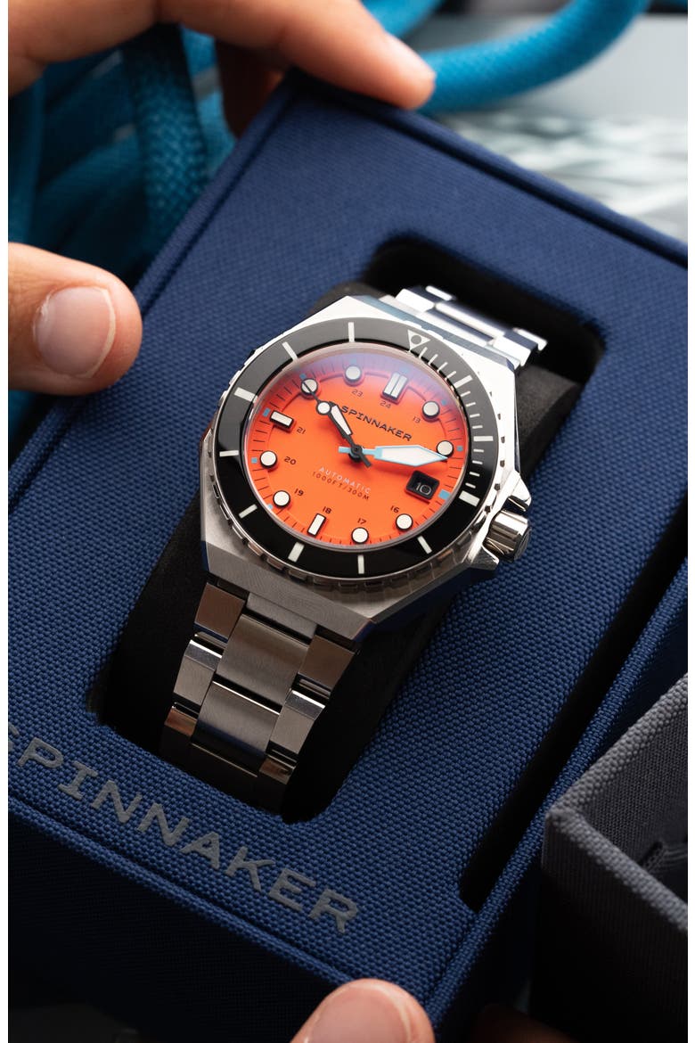 Dumas Automatic Bracelet Watch, 44mm, Alternate, color, ORANGE