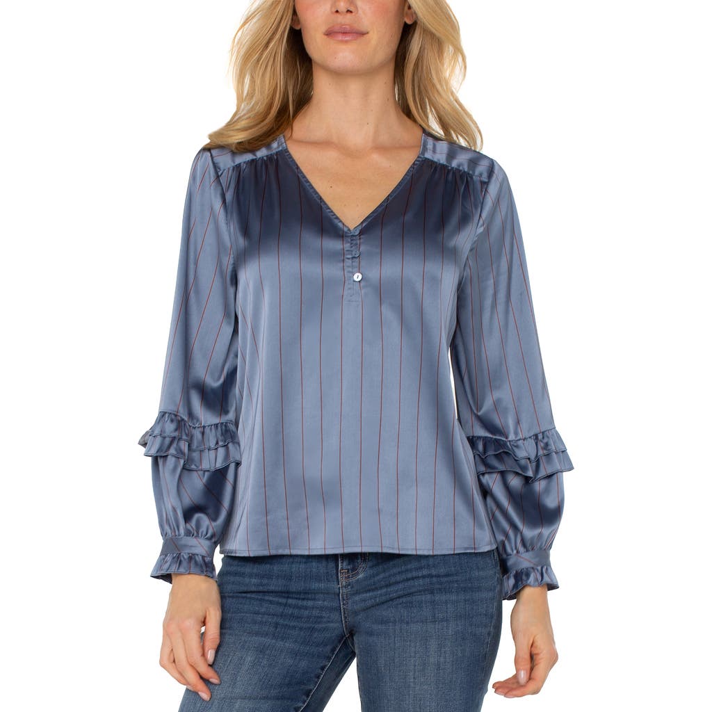 Liverpool Los Angeles Stripe Satin Top In Blue