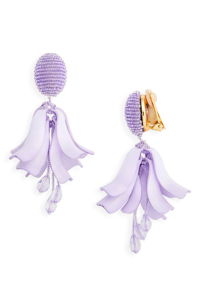 Oscar de la Renta Impatiens Petal Dangle Clip-On Earrings, Main, color, Lilac