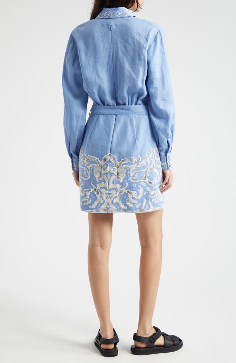 ALEMAIS Arion Embroidered Long Sleeve Linen Shirtdress, Alternate, color, Cornflower