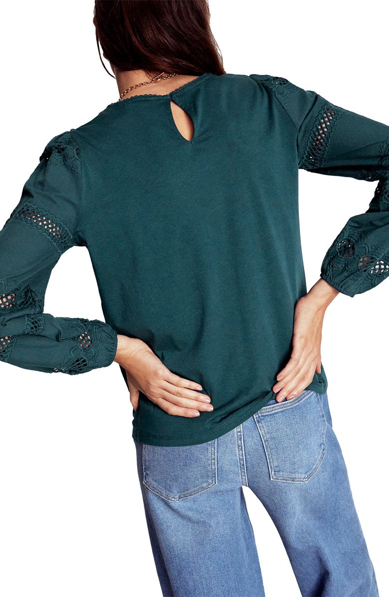Boden Millie Lace Inset Balloon Sleeve Top, Alternate, color, Midnight Teal