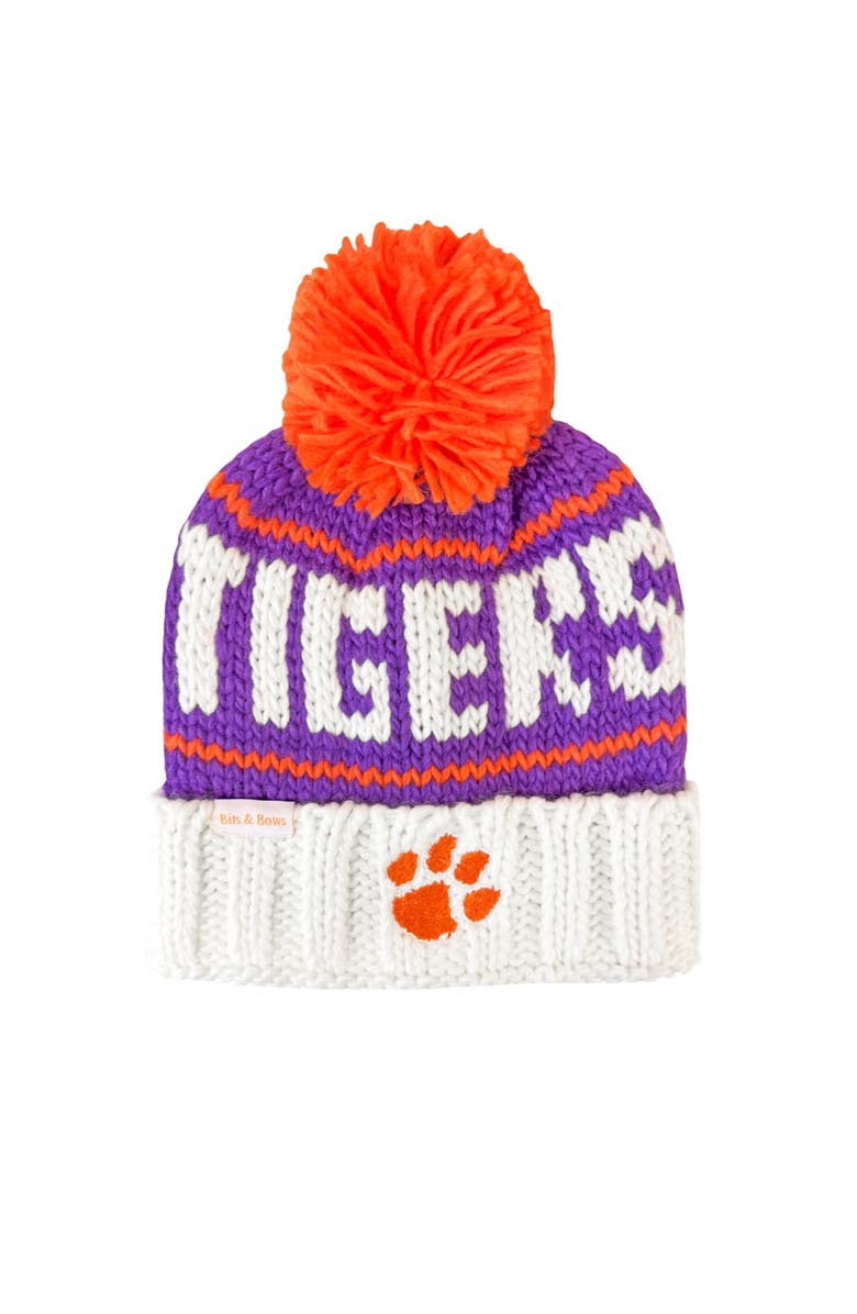 Bits & Bows Clemson Bobble Hat, Main, color, Purple