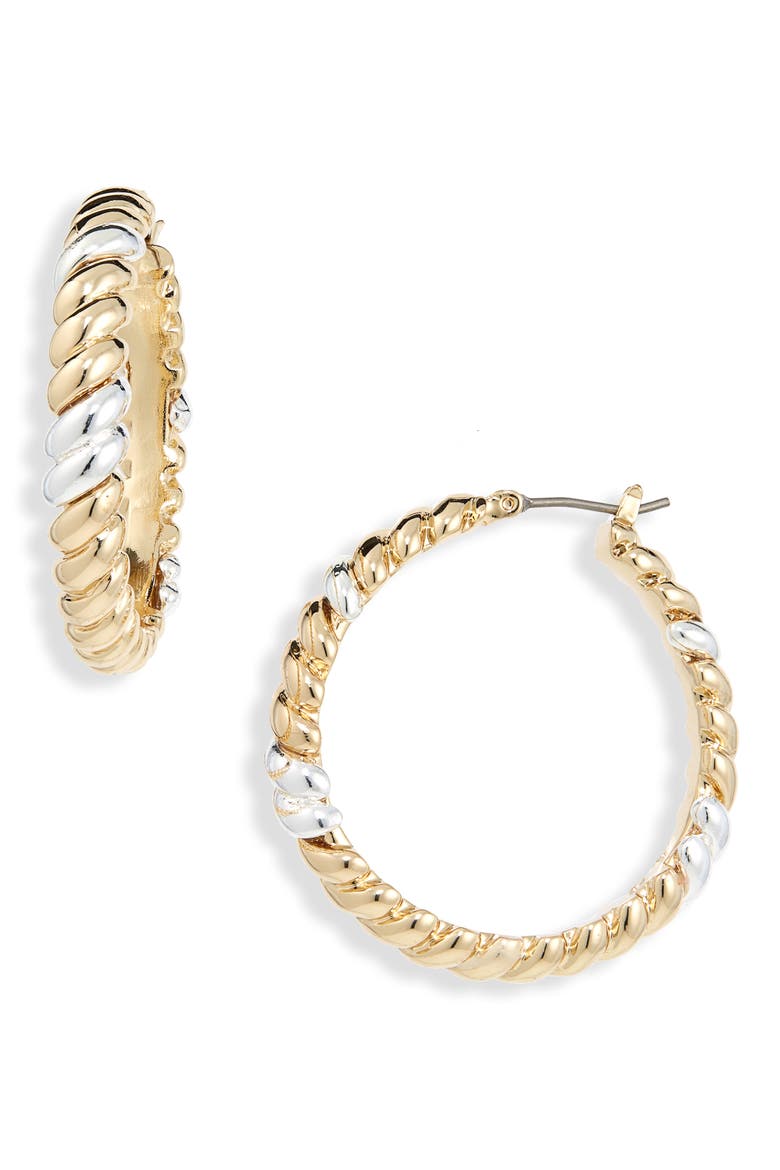 Twisted Two-Tone Hoop Earrings, Main, color, GOLD MULTI