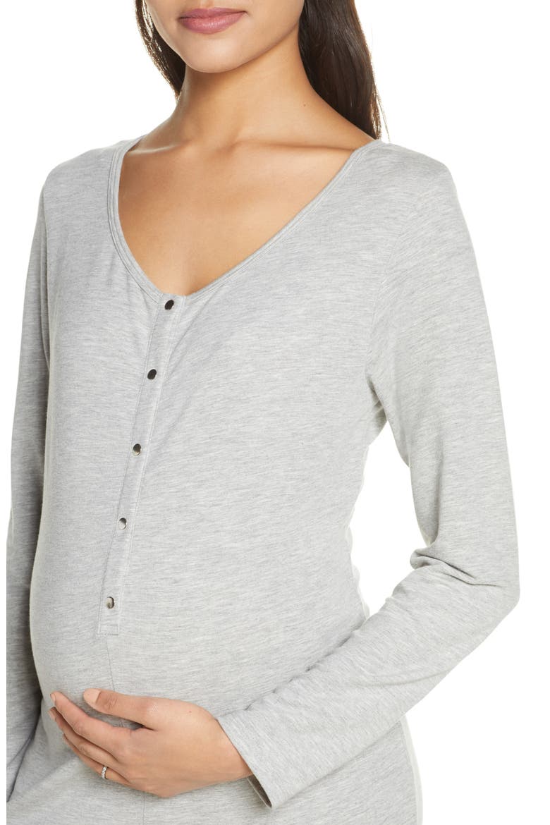 Maternity/Nursing Henley Jumpsuit, Alternate, color, GREY MARLE