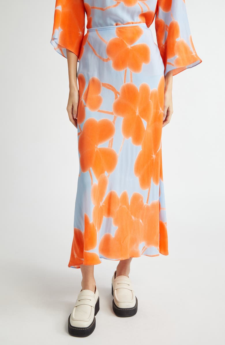 Marimekko Ekspressio Ketunleipä Cupro Maxi Skirt, Main, color, Light Blue Orange Light Pink