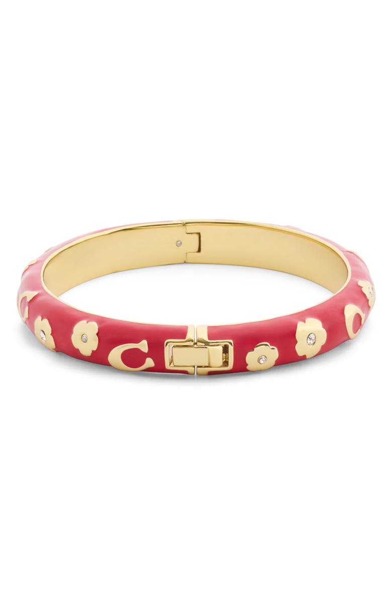 COACH Chubby Floral Enamel Hinged Bangle, Alternate, color, Red/ Gold