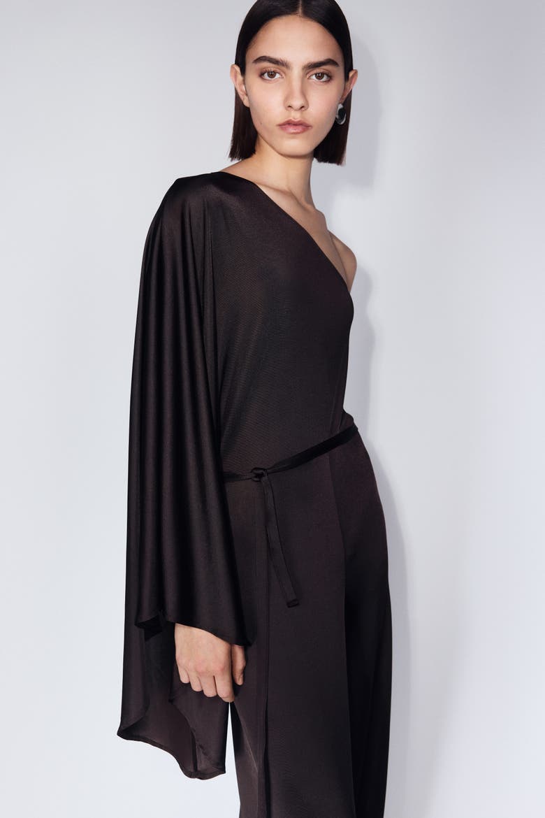 Tie-belt One-shoulder Jumpsuit, Main, color, Burgundy