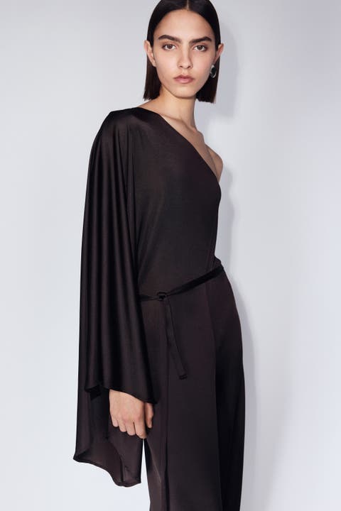 Tie-belt One-shoulder Jumpsuit