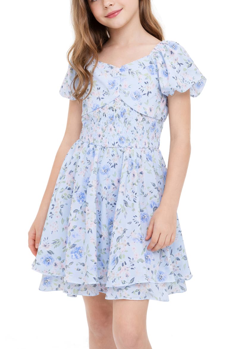 Emma Floral Print Smock Romper, Alternate, color, BLUE MULTI