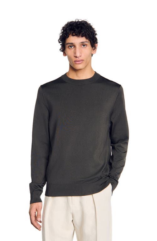Sandro Fine Knit Sweater In Dark Kaki.