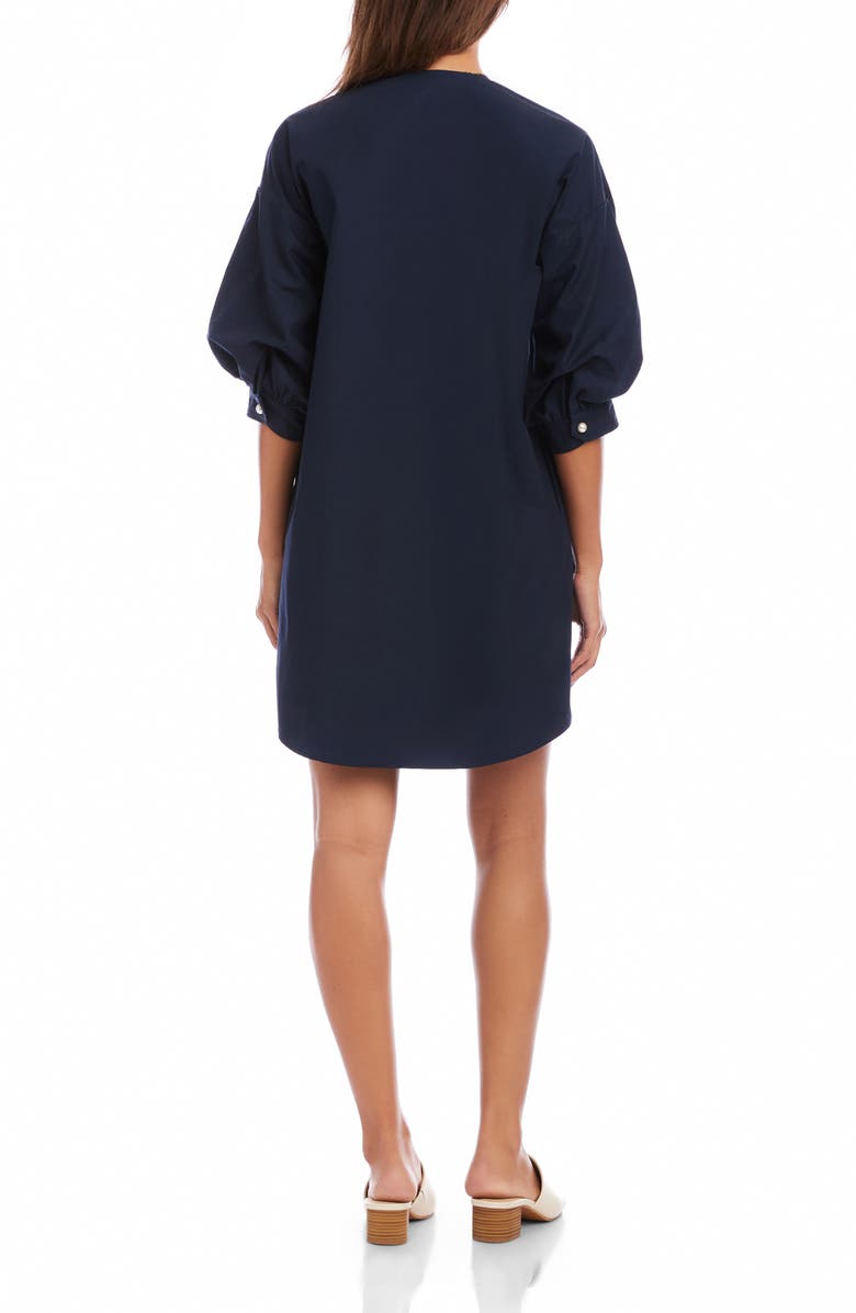 Karen Kane Puff Sleeve Pearly Button Dress, Alternate, color, Navy