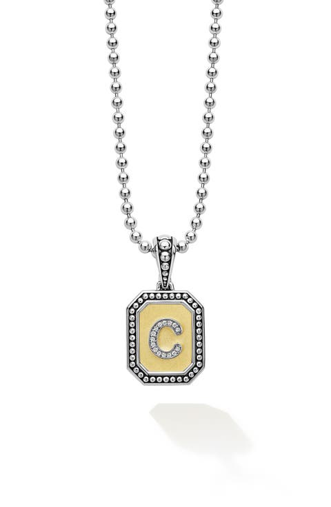 Signature Caviar Diamond Initial Pendant Necklace