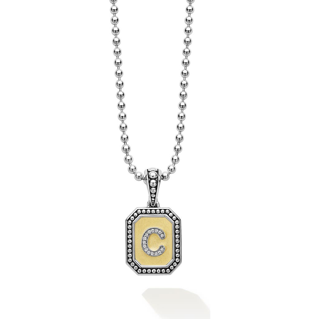 Lagos Signature Caviar Diamond Initial Pendant Necklace In Two-tone C