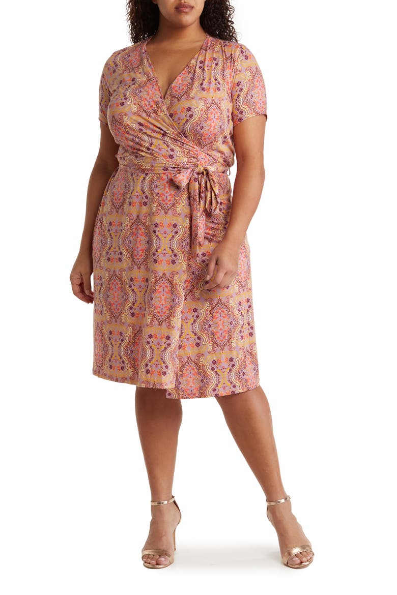 Printed Jersey Wrap Dress, Main, color, PINK