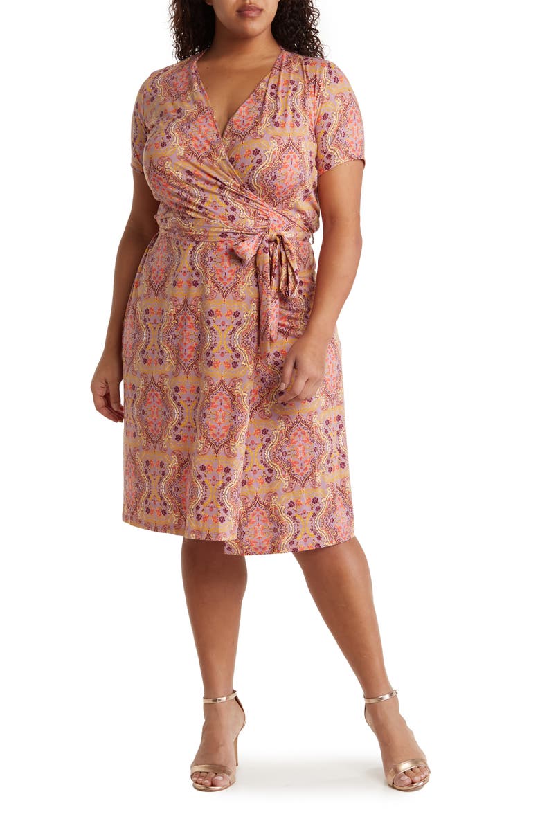 Renee C Printed Jersey Wrap Dress, Main, color, Pink