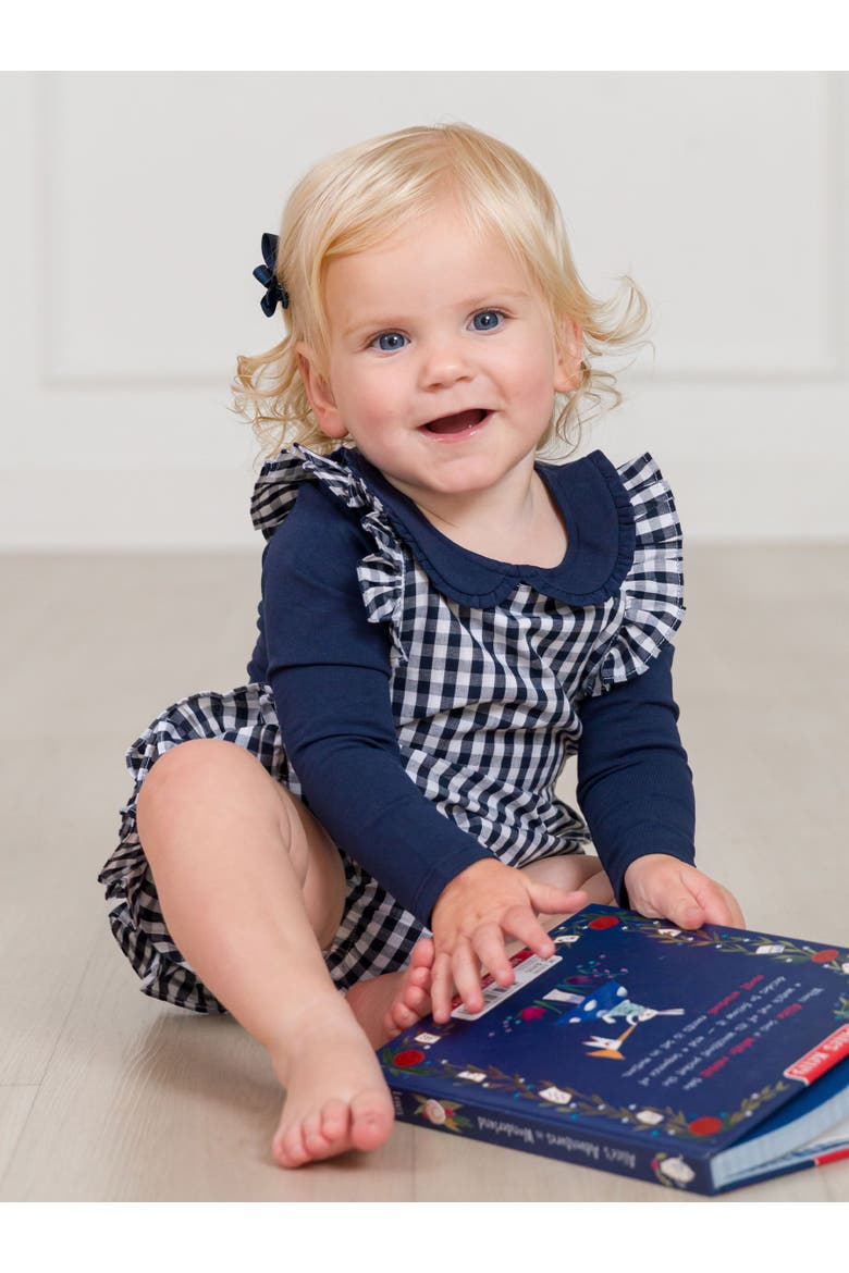 Baby Girls Knit Long Sleeve Ruffle Peter Pan Bodysuit, Alternate, color, Dark Navy
