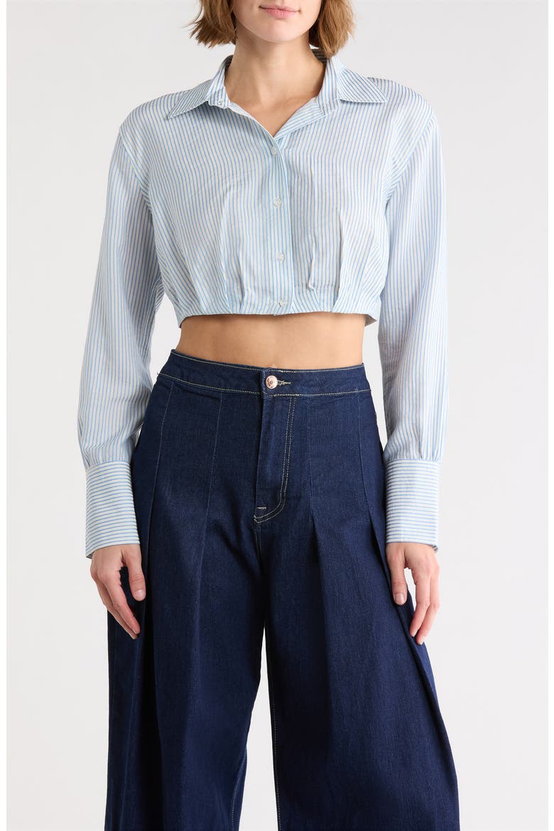 Striped Pleated Cropped Shirt, Main, color, BLUE STRIPE
