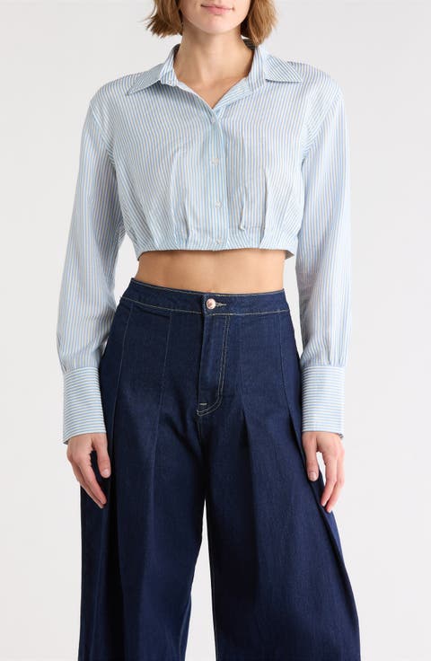 Striped Pleated Cropped Shirt